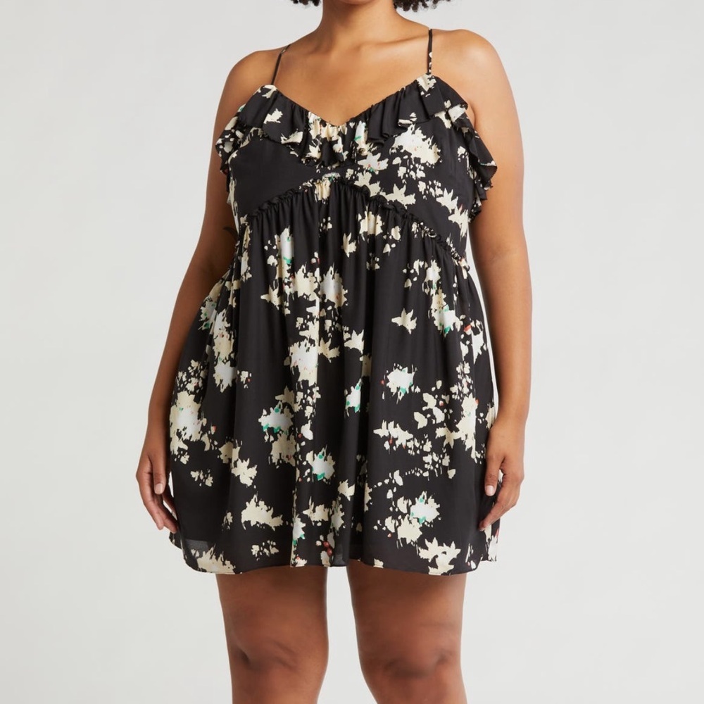 Joie Black/White Floral Mini Summer Ruffle Dress Spaghetti Strap Plus Size 4X